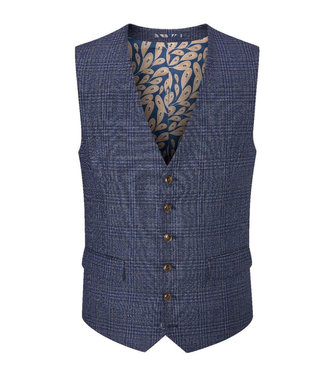 Woolf Blue Check Waistcoat - Waistcoats - - THREADPEPPER