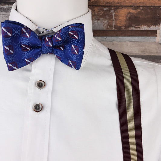 Woven Red Squares on Blue Silk Ready-Tied Bow Tie - Bow Ties - - THREADPEPPER