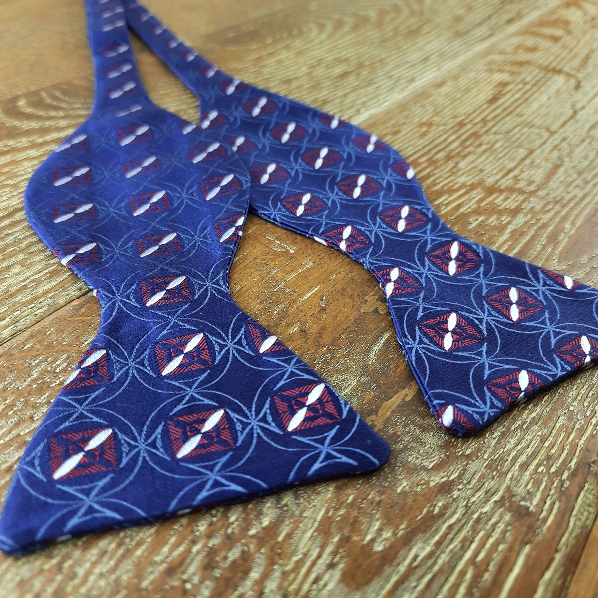 Woven Red Squares on Blue Silk Self-Tie Bow Tie - Bow Ties - - THREADPEPPER