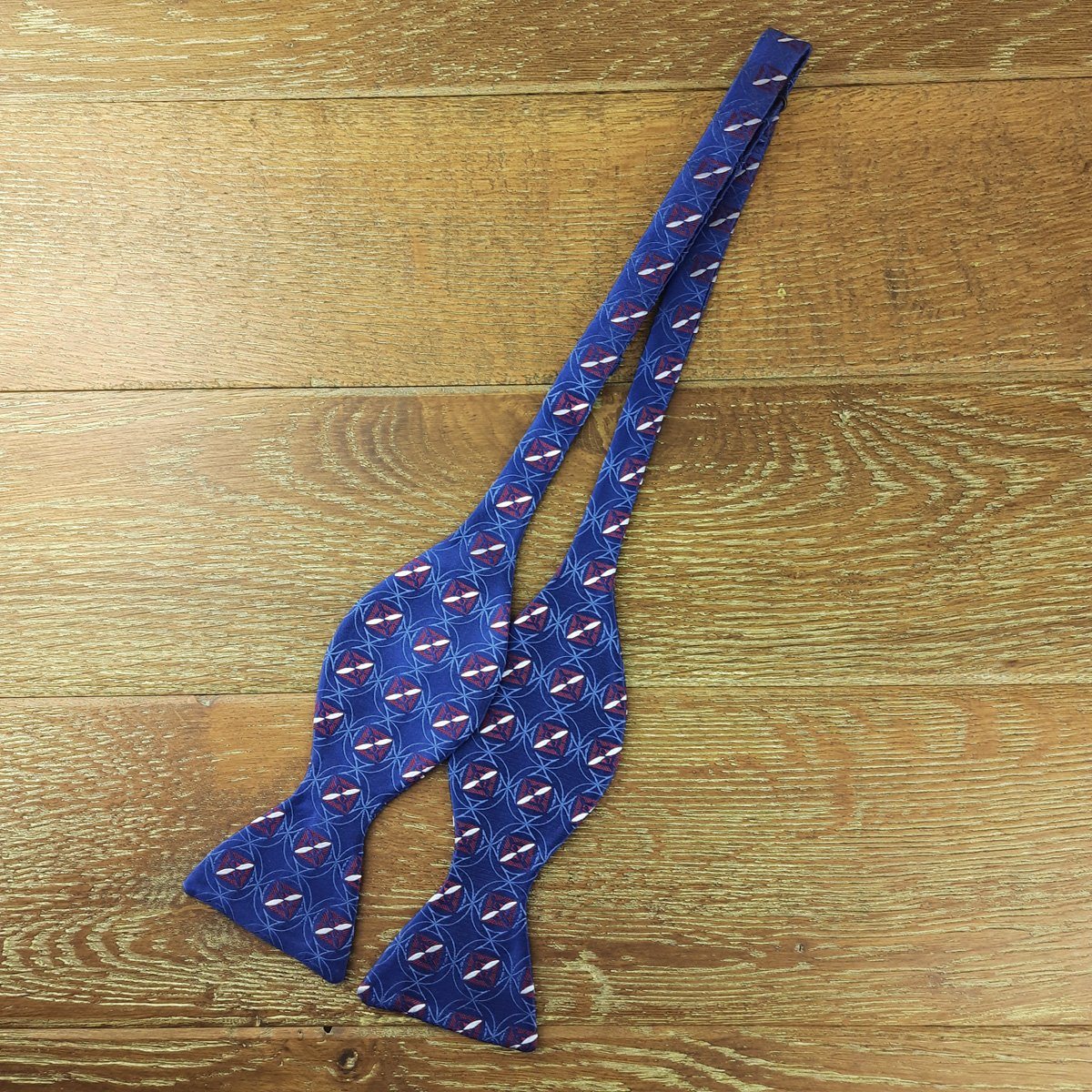 Woven Red Squares on Blue Silk Self-Tie Bow Tie - Bow Ties - - THREADPEPPER
