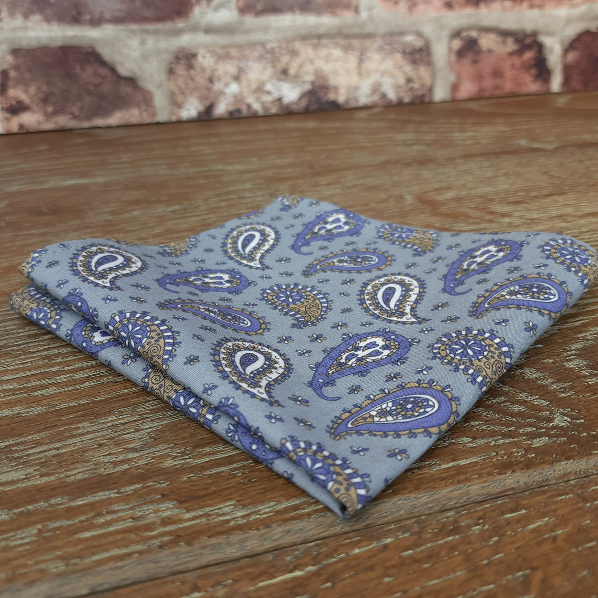 Clearance - Blue & Gold Paisley Cotton Pocket Square