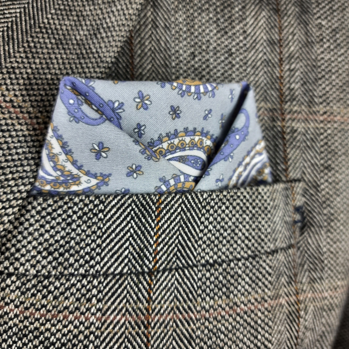 Clearance - Blue & Gold Paisley Cotton Pocket Square