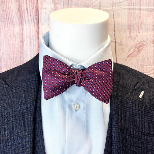Burgundy Squares Silk Bow Tie