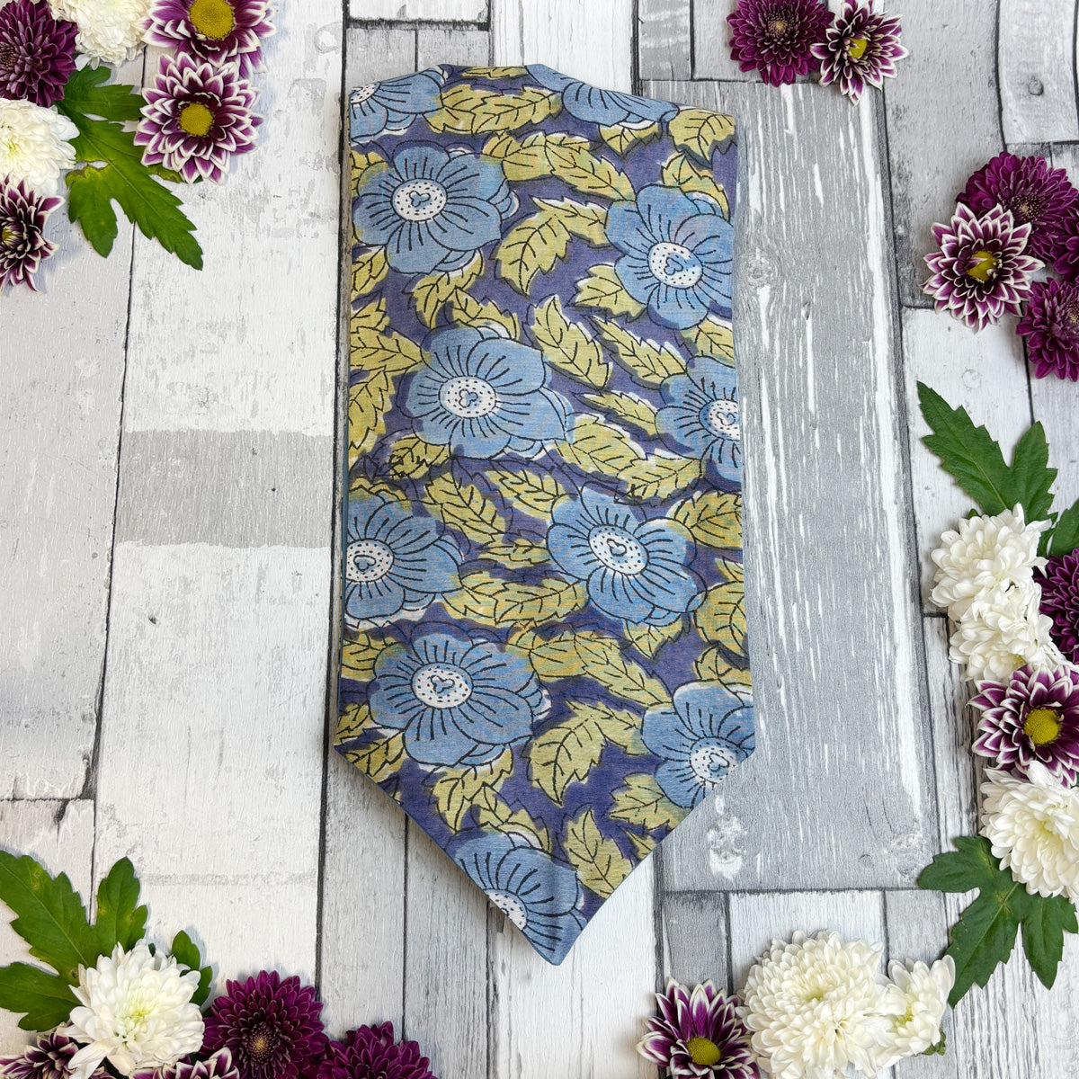 Hand-Printed Blue Floral Modal Silk Cravat