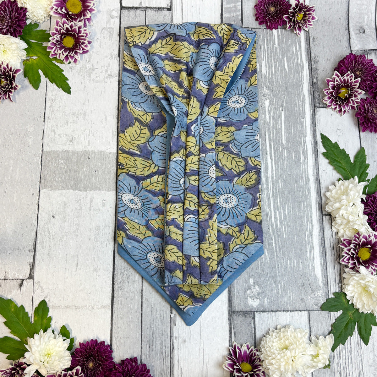 Hand-Printed Blue Floral Modal Silk Cravat