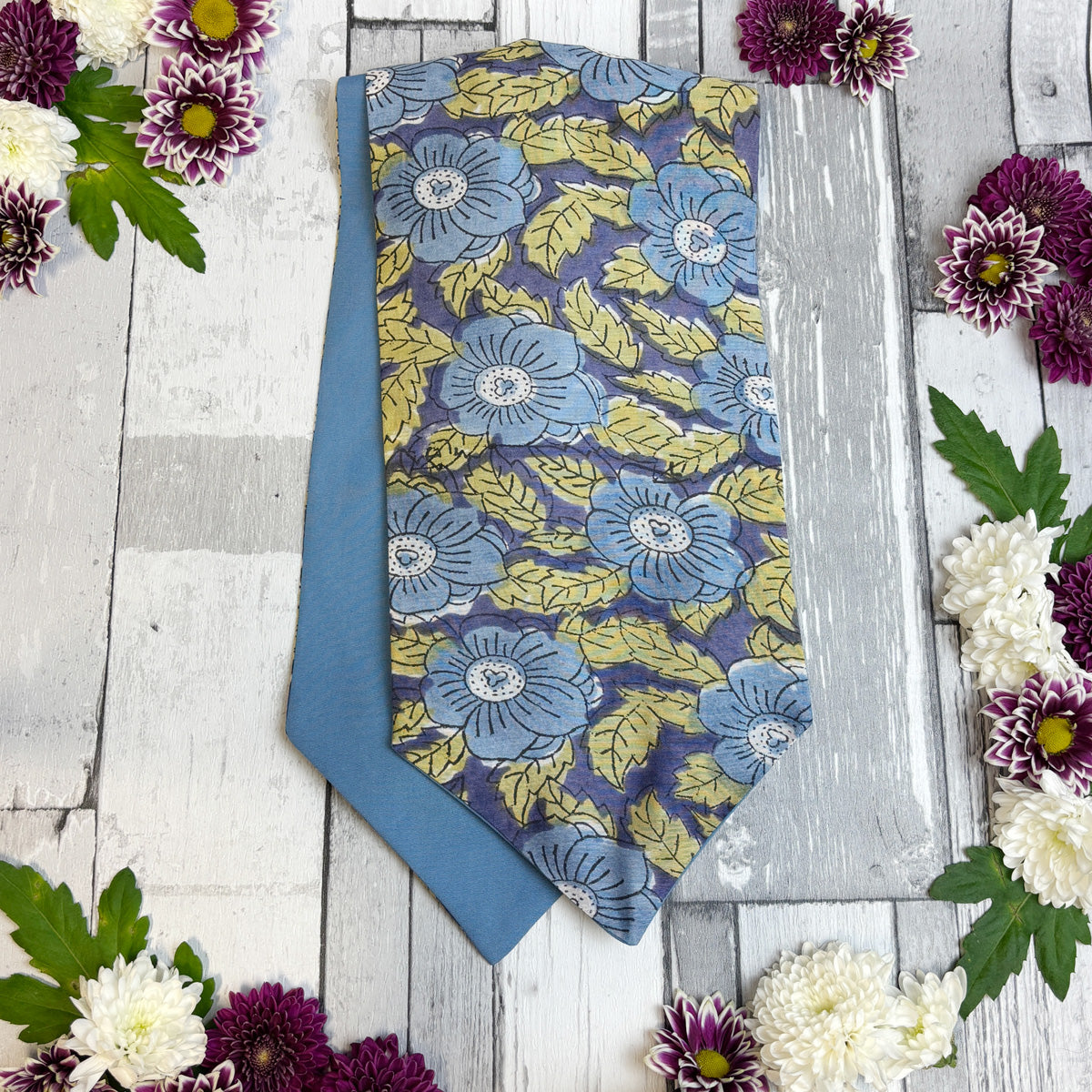 Hand-Printed Blue Floral Modal Silk Cravat
