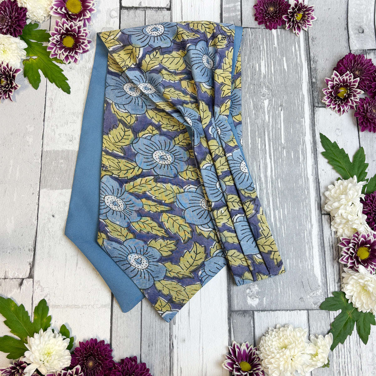 Hand-Printed Blue Floral Modal Silk Cravat