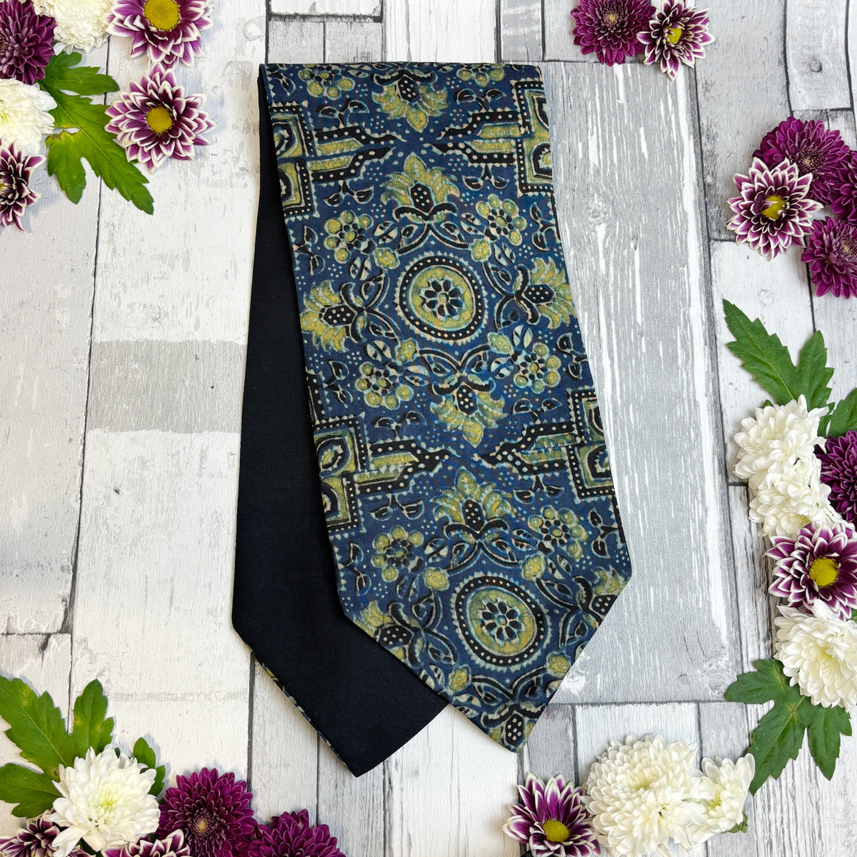 Hand-Printed Blue Modal Silk Mosaic Cravat
