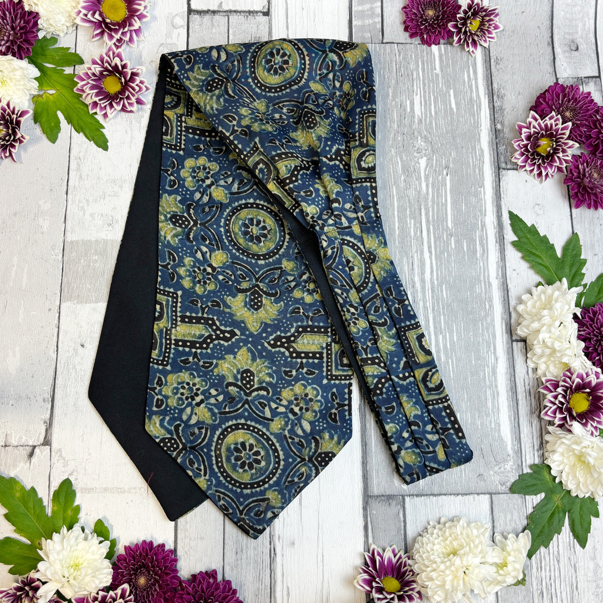 Hand-Printed Blue Modal Silk Mosaic Cravat