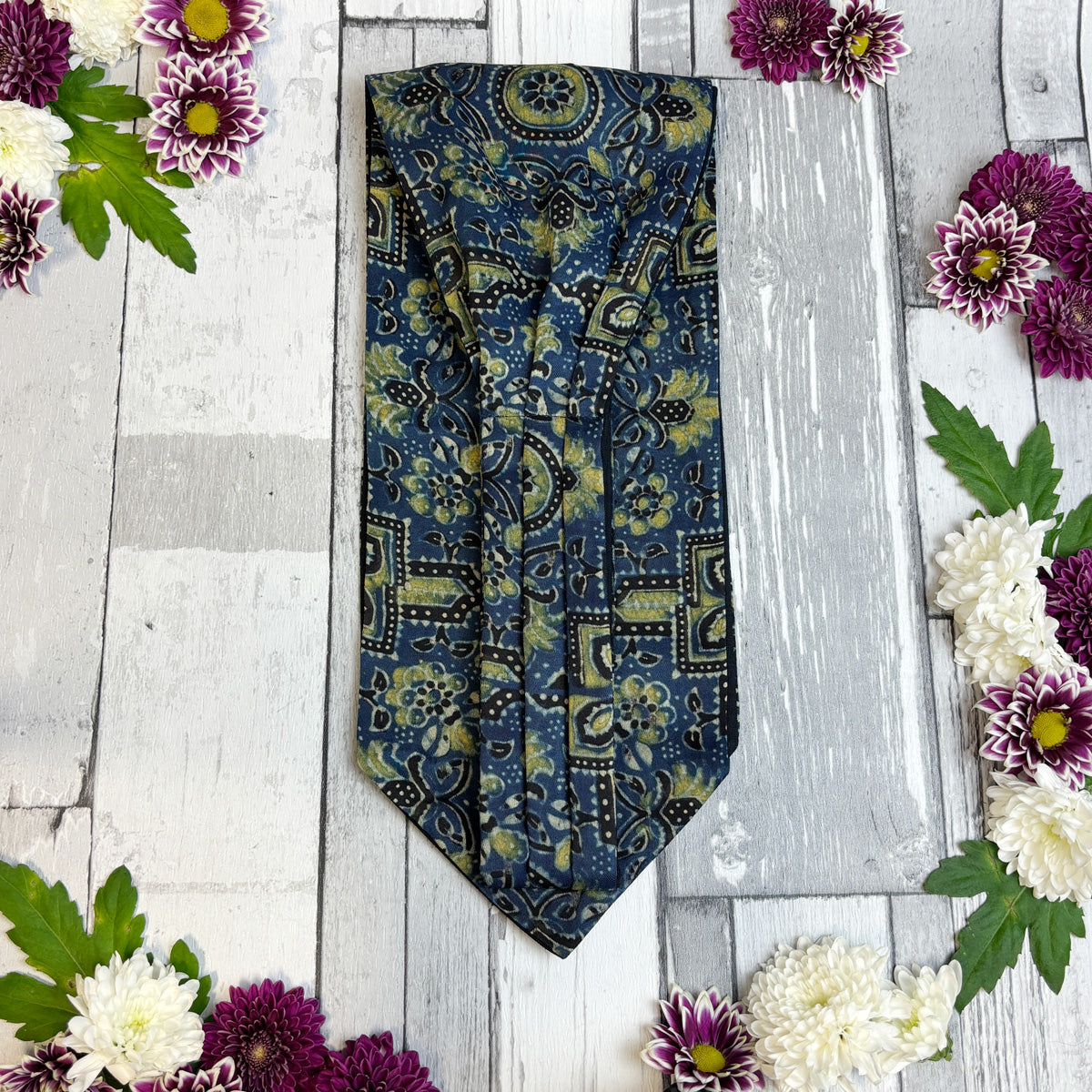 Hand-Printed Blue Modal Silk Mosaic Cravat