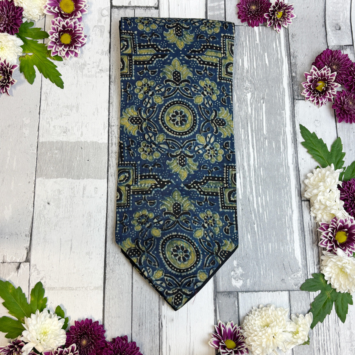 Hand-Printed Blue Modal Silk Mosaic Cravat