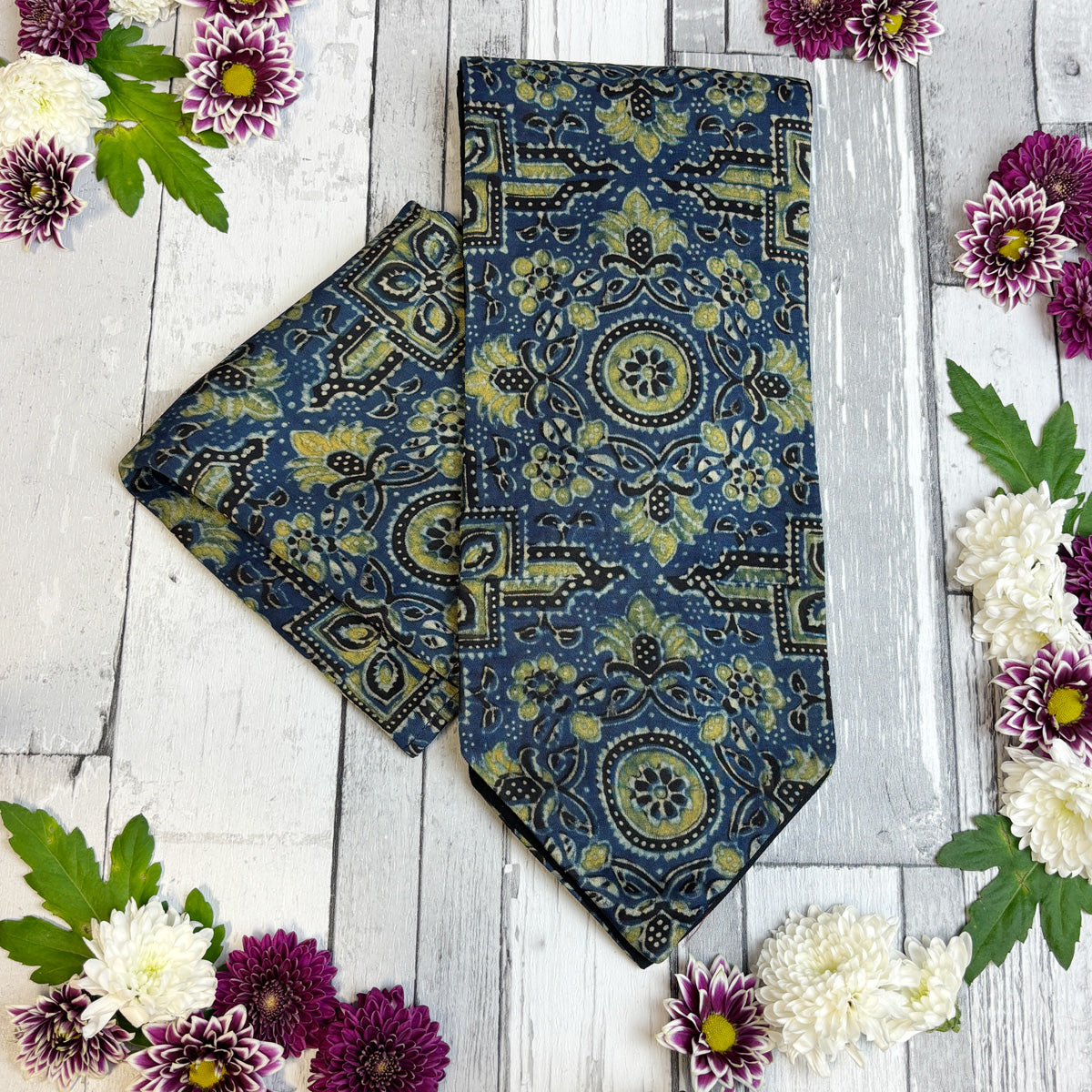Hand-Printed Blue Modal Silk Mosaic Cravat