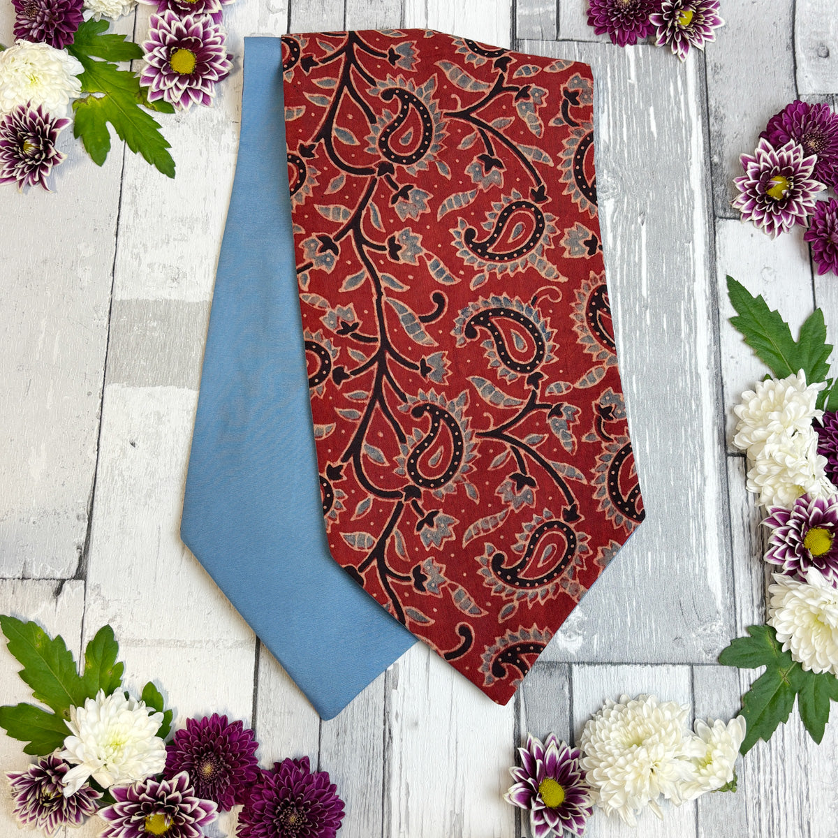 Hand-Printed Red & Blue Paislet Cravat