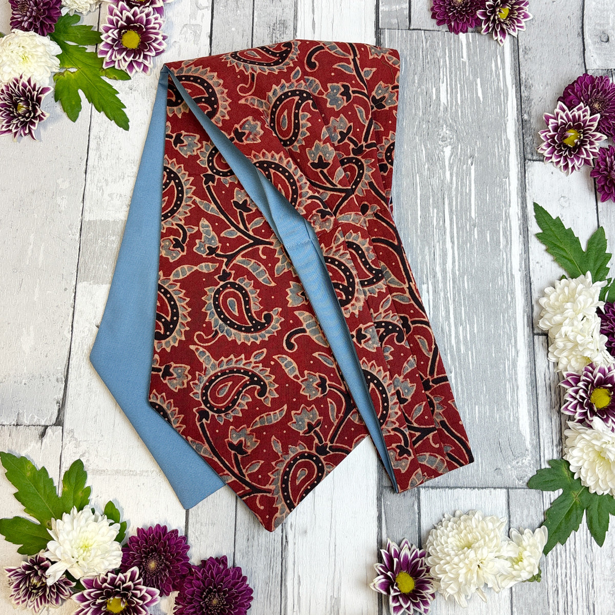 Hand-Printed Red & Blue Paislet Cravat
