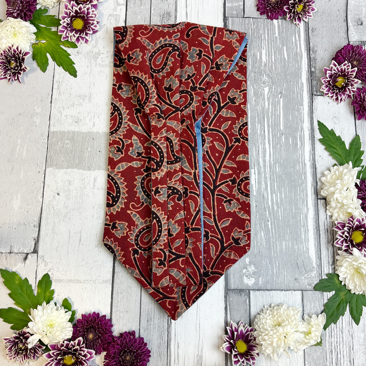 Hand-Printed Red & Blue Paislet Cravat