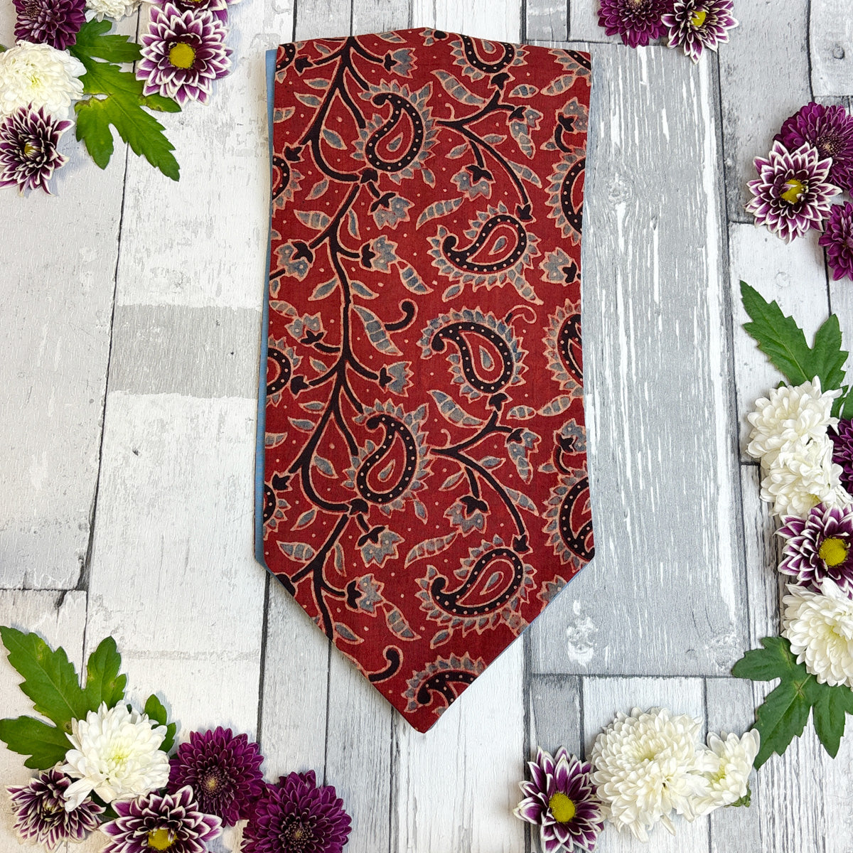 Hand-Printed Red & Blue Paislet Cravat