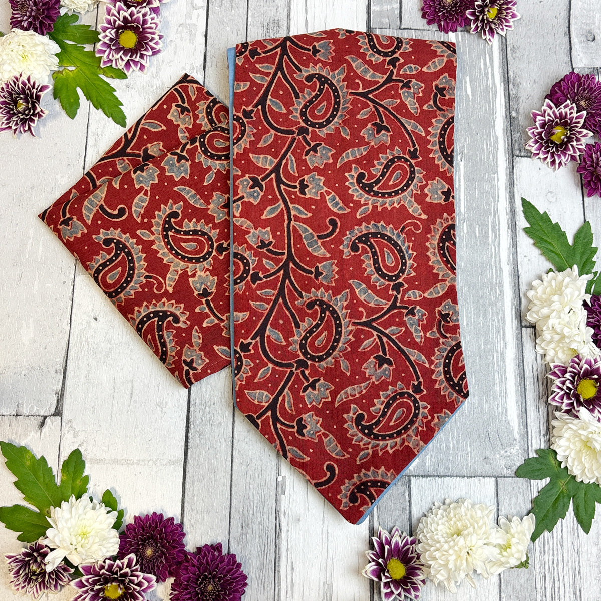 Hand-Printed Red & Blue Paislet Cravat