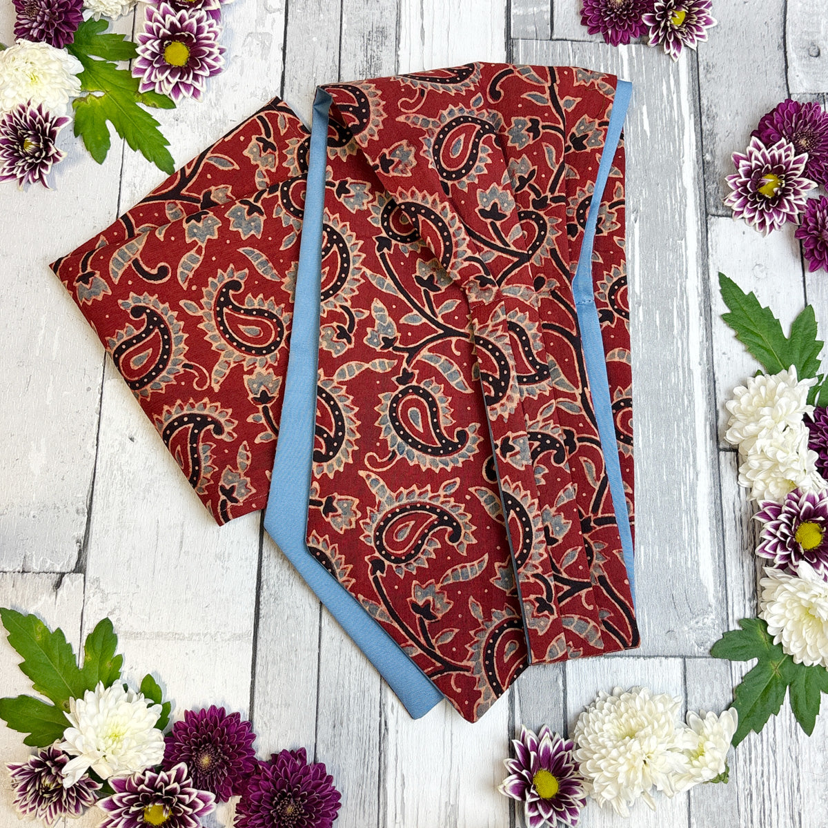 Hand-Printed Red & Blue Paislet Cravat