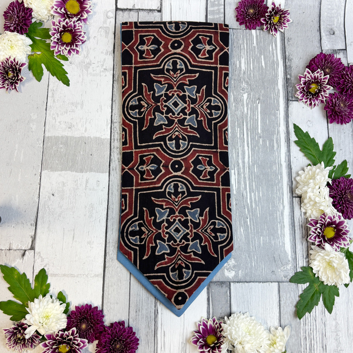 Hand-Printed Black Red Blue Mosaic Cravat - Choose The Backing