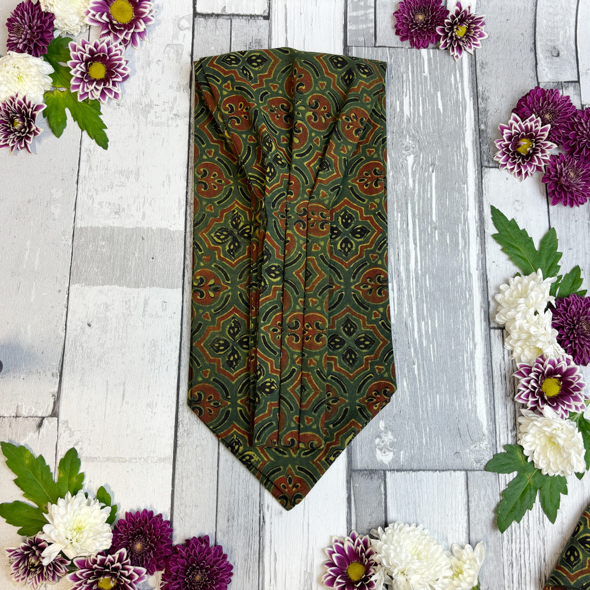 Hand-Printed Green Tile Print Mosaic Cravat