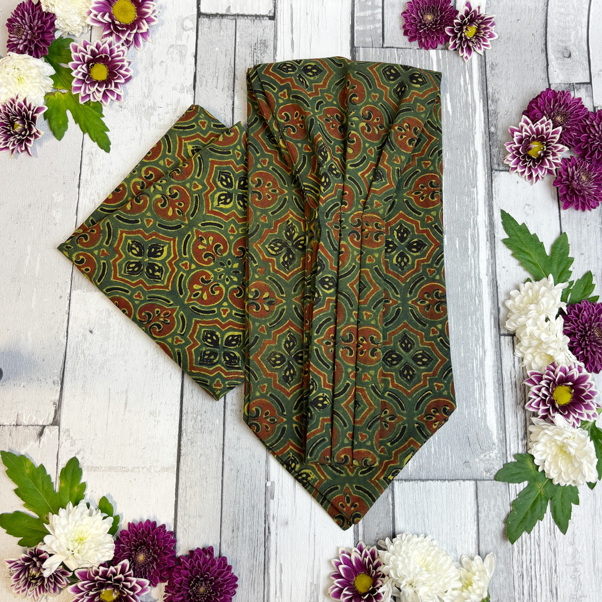 Hand-Printed Green Tile Print Mosaic Cravat