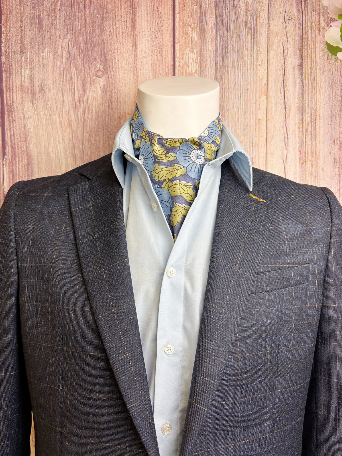 Hand-Printed Blue Floral Modal Silk Cravat