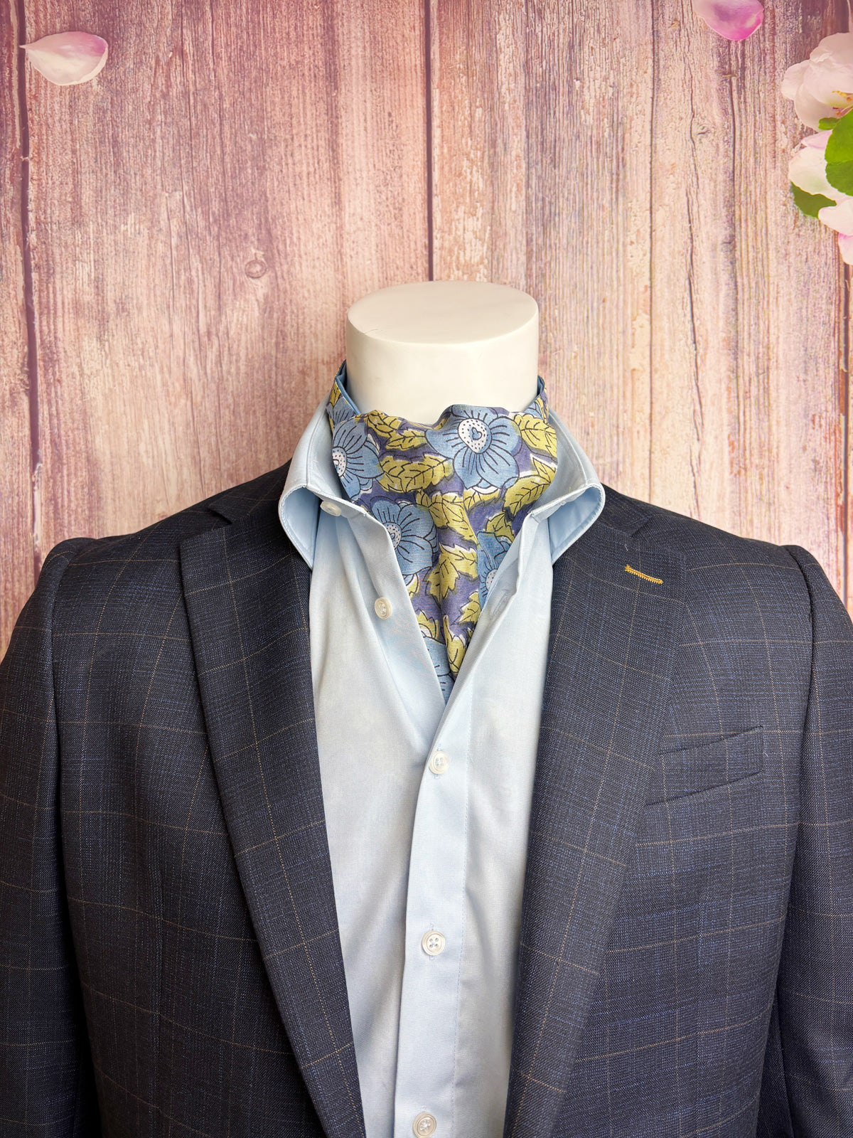 Hand-Printed Blue Floral Modal Silk Cravat