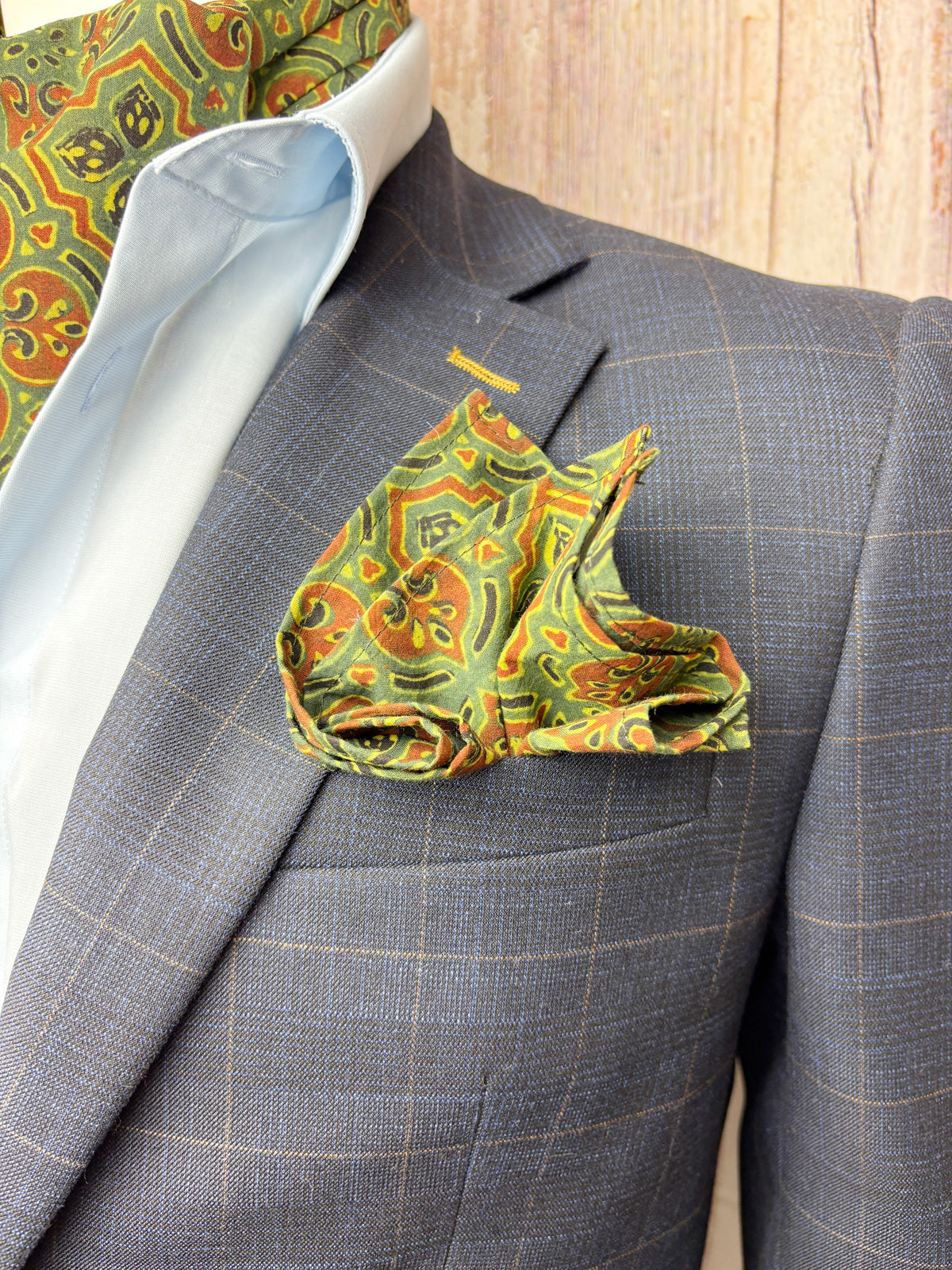 Hand-Printed Green Tile Print Mosaic Cravat
