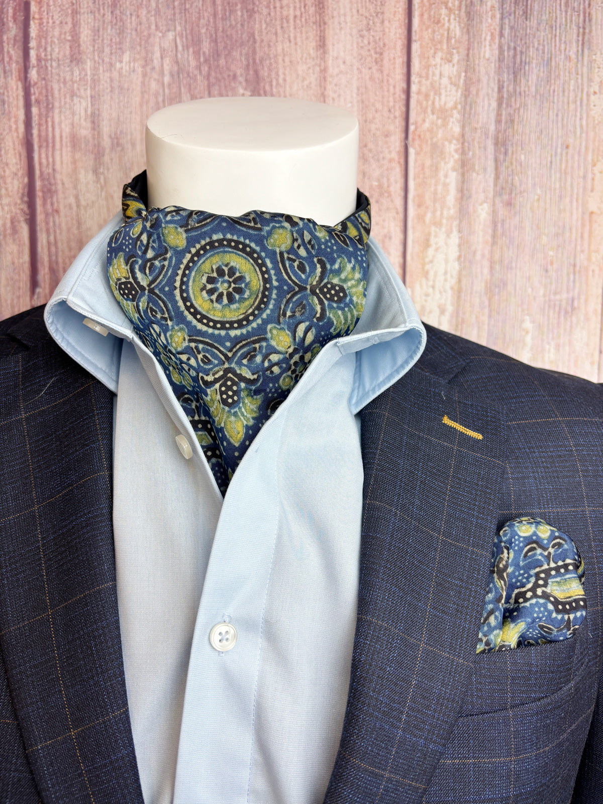 Hand-Printed Blue Modal Silk Mosaic Cravat