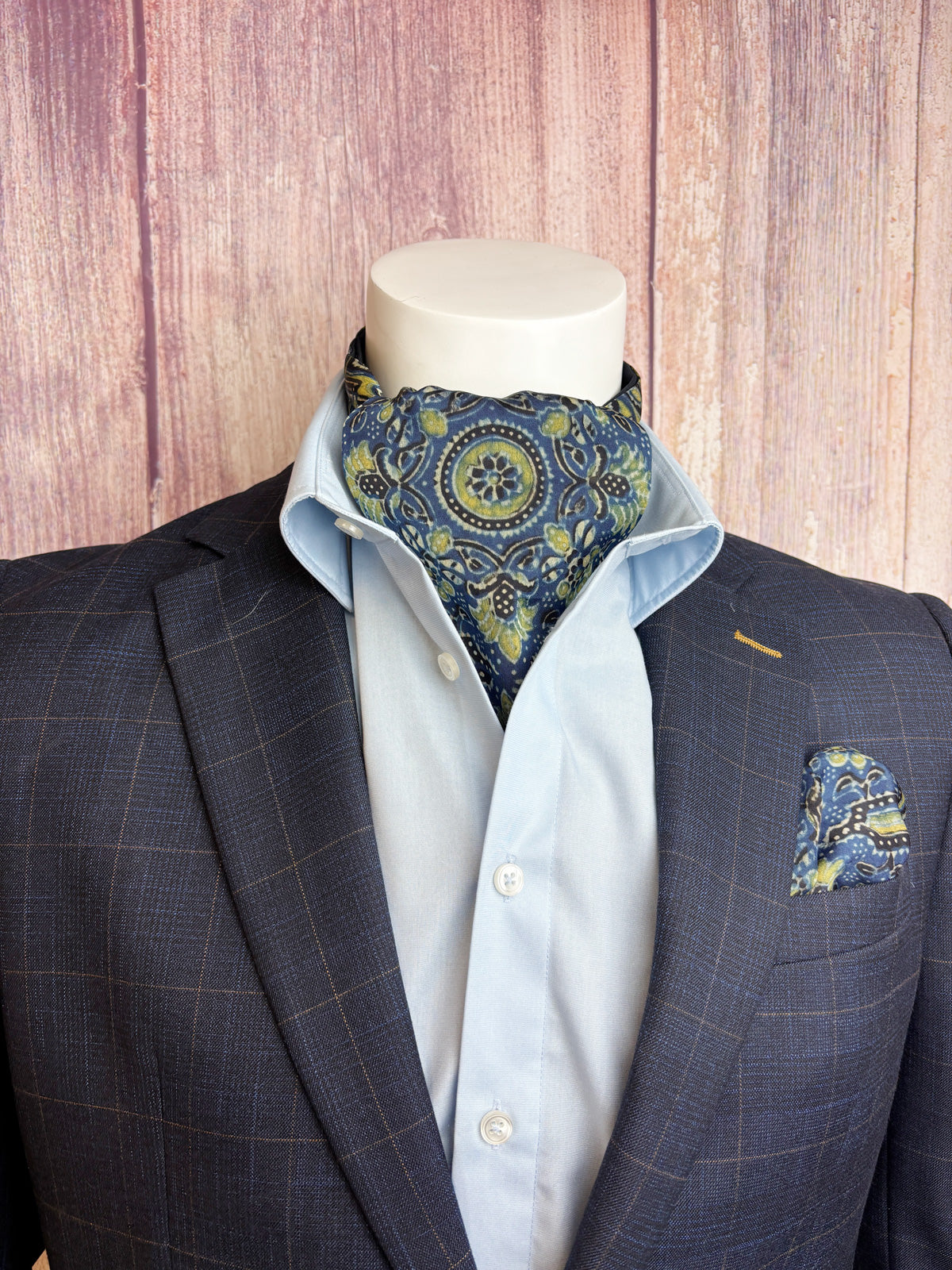 Hand-Printed Blue Modal Silk Mosaic Cravat