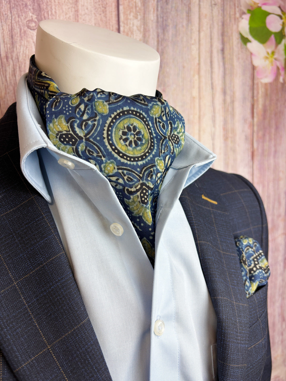 Hand-Printed Blue Modal Silk Mosaic Cravat