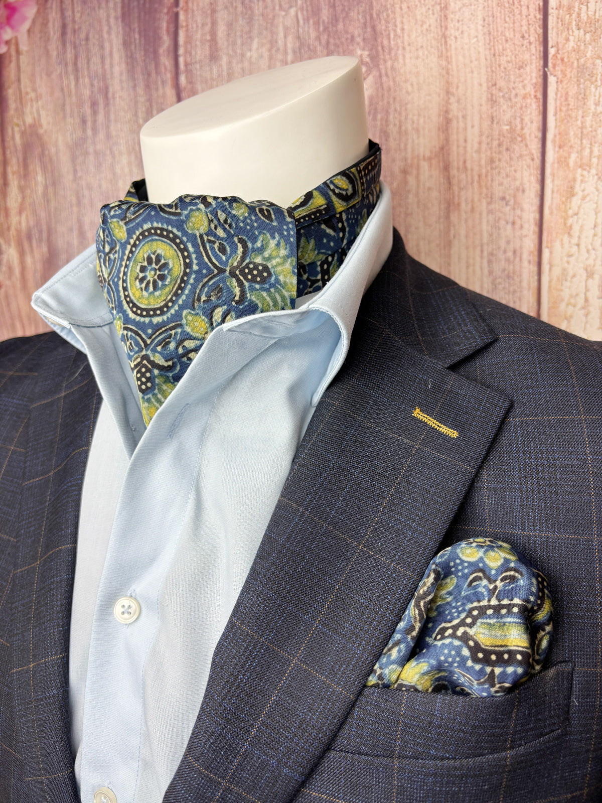 Hand-Printed Blue Modal Silk Mosaic Cravat