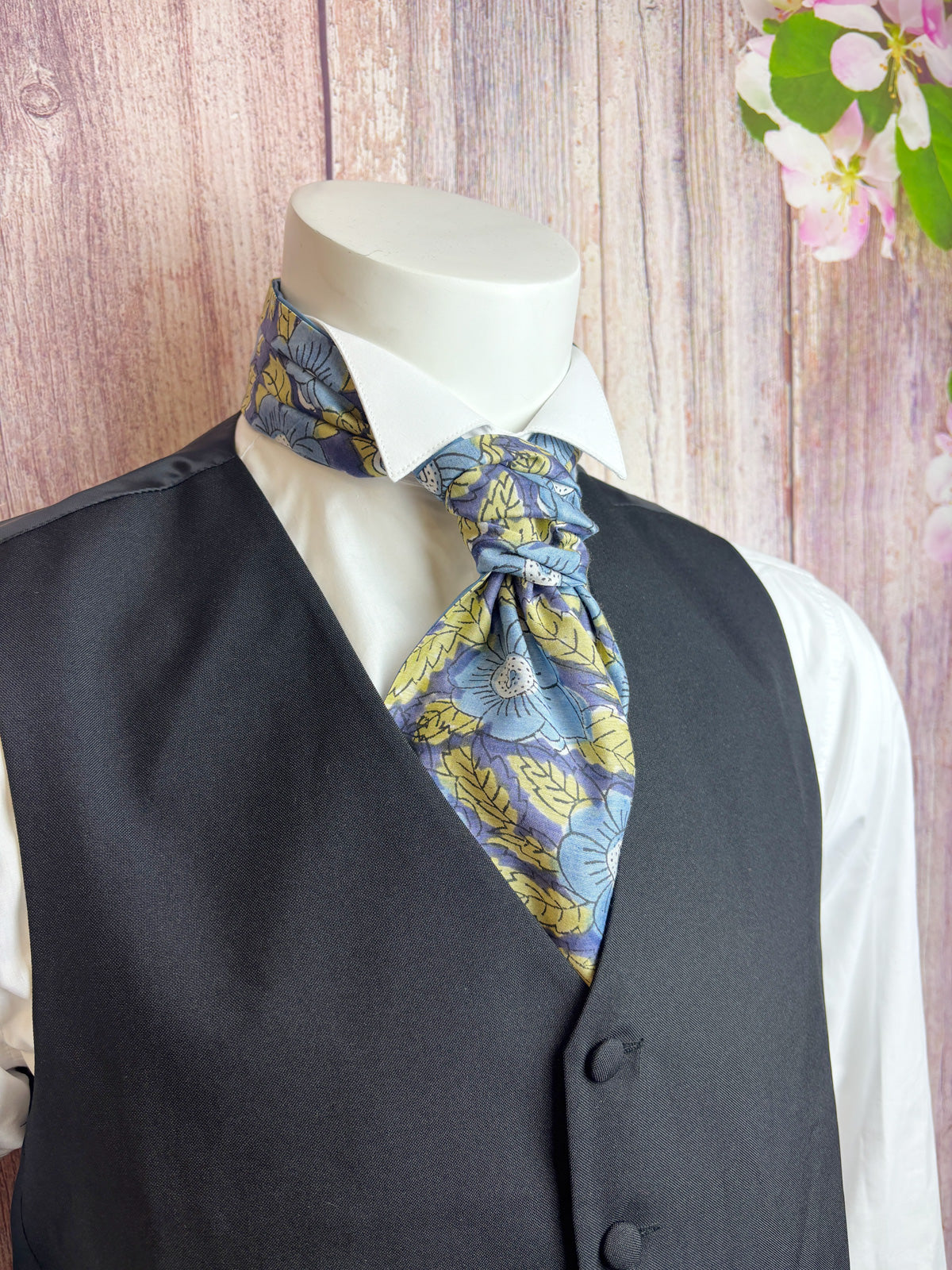 Hand-Printed Blue Floral Modal Silk Cravat