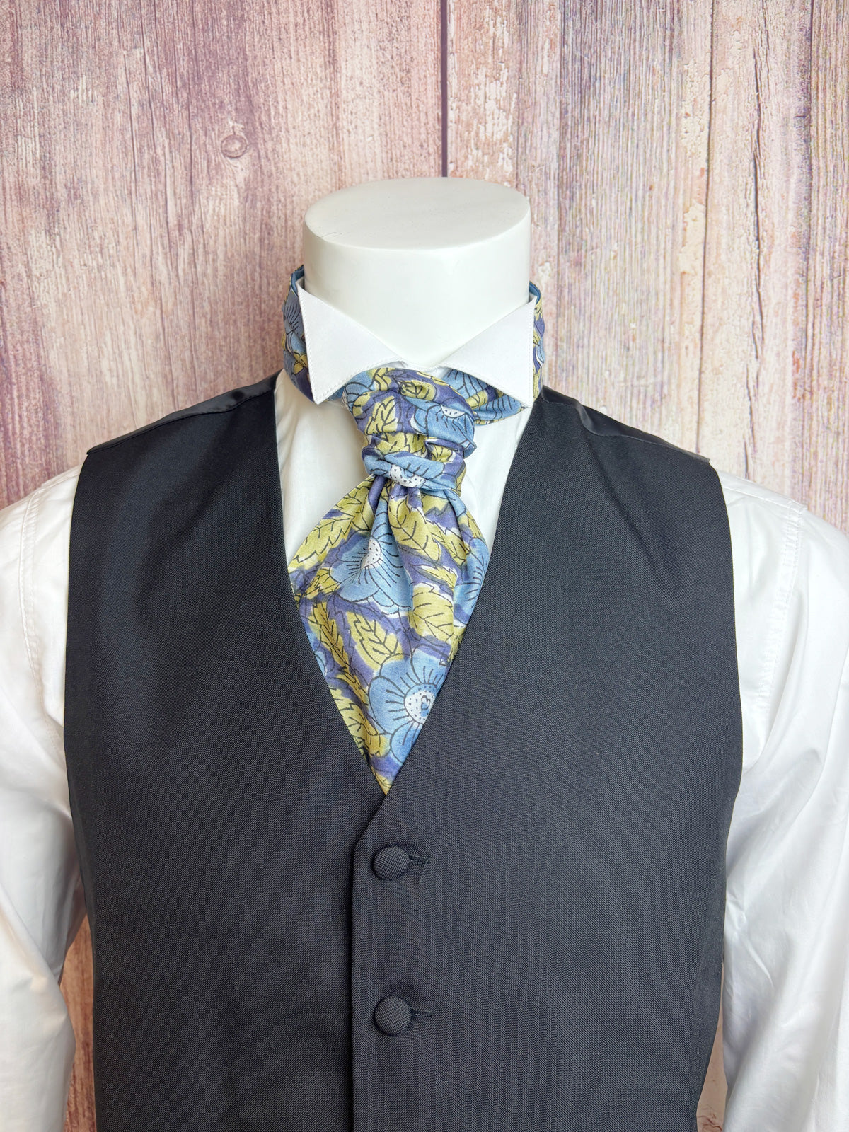 Hand-Printed Blue Floral Modal Silk Cravat
