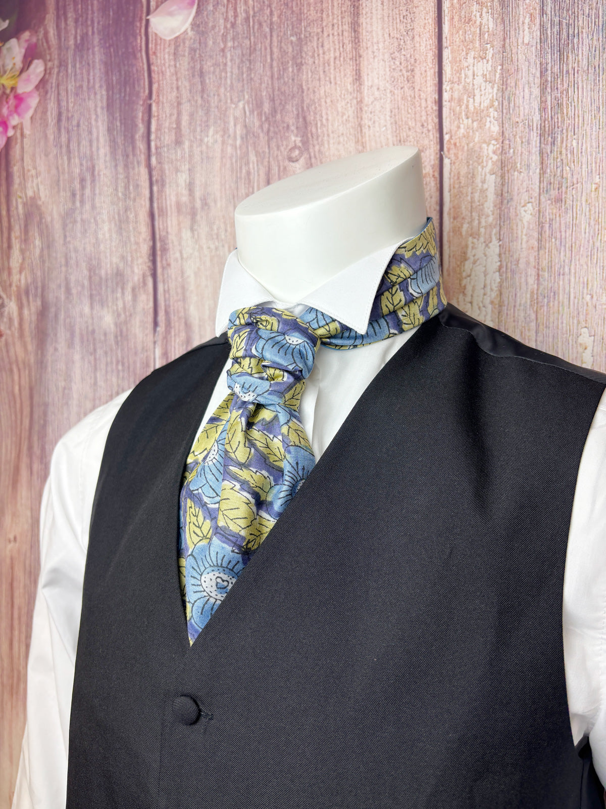 Hand-Printed Blue Floral Modal Silk Cravat