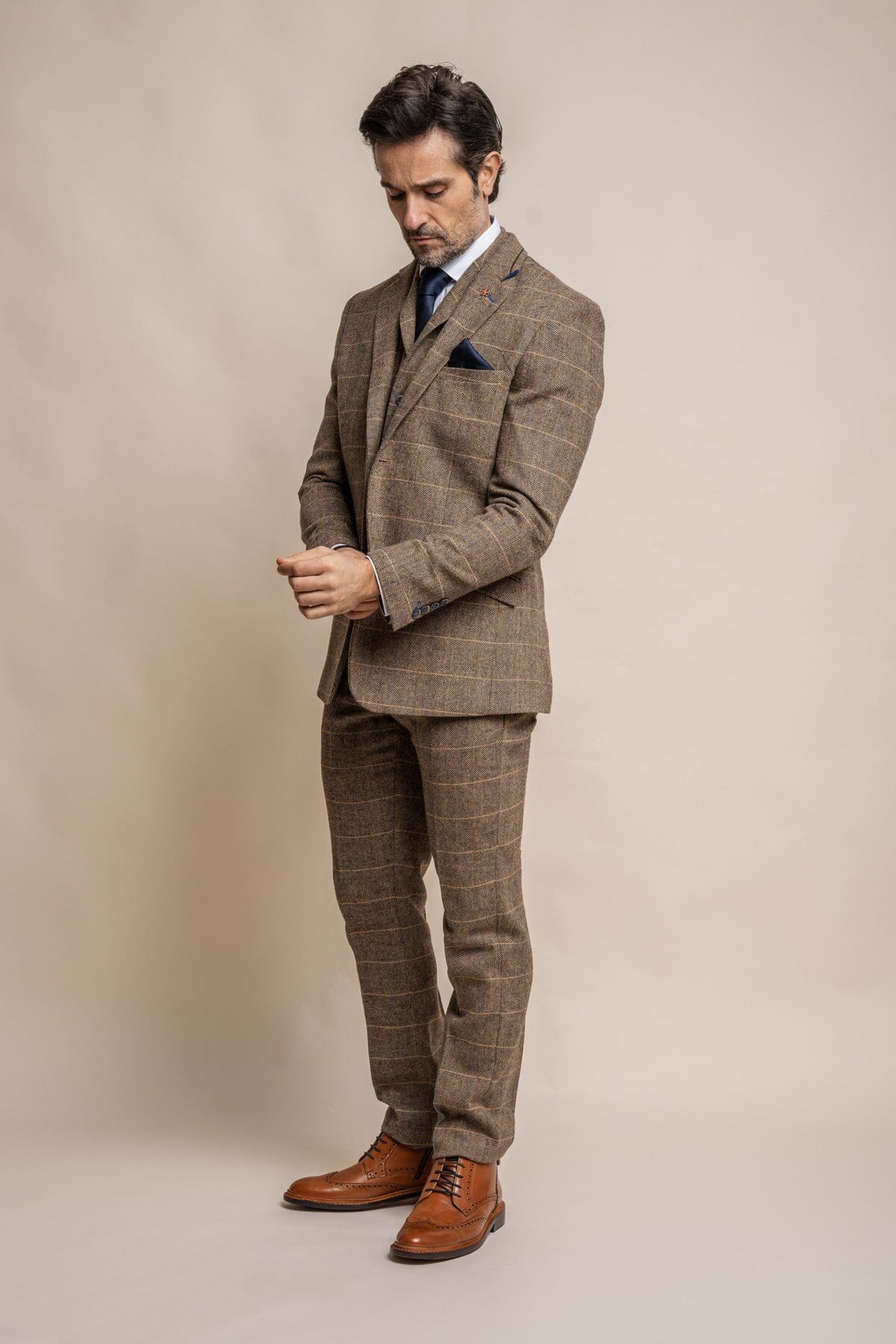 Albert Brown Tweed 3 Piece Wedding Suit - Suits - 