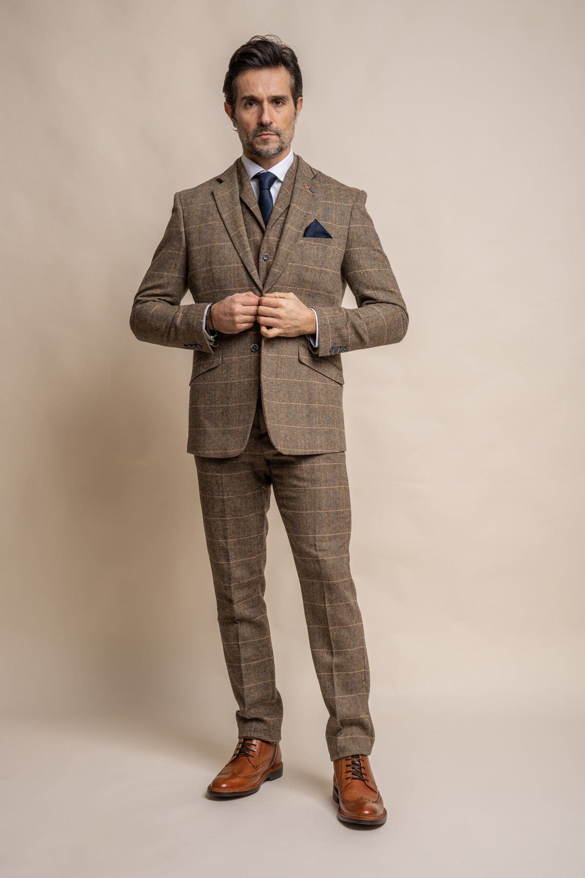 Albert Brown Tweed 3 Piece Wedding Suit - Suits - 