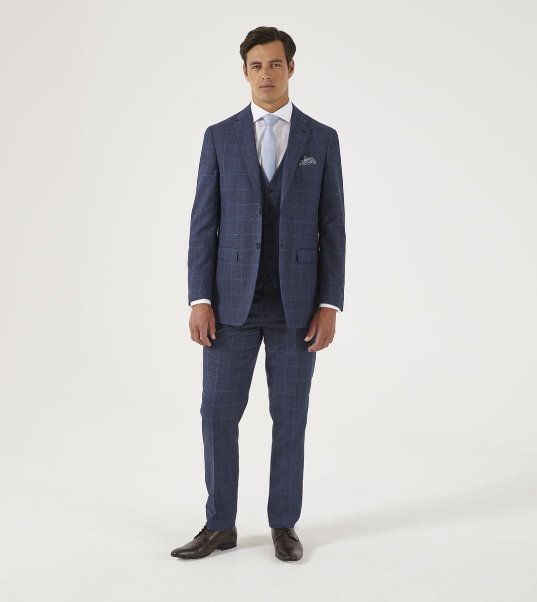 Anello Blue Prince Of Wales Check 3 Piece Suit - Suits - 