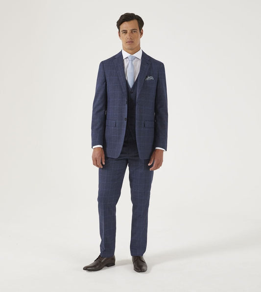 Anello Blue Prince Of Wales Check 3 Piece Suit - Suits - 