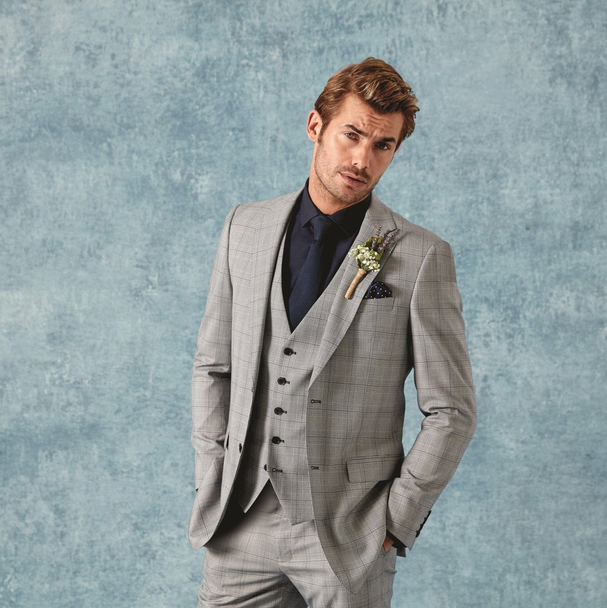 Anello Grey Prince Of Wales Check 3 Piece Suit - Suits - 