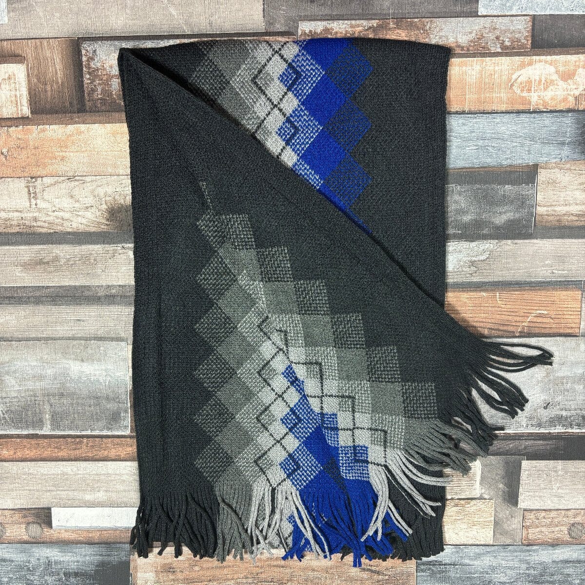 Argyle Knit Scarf - Scarves - Blue 