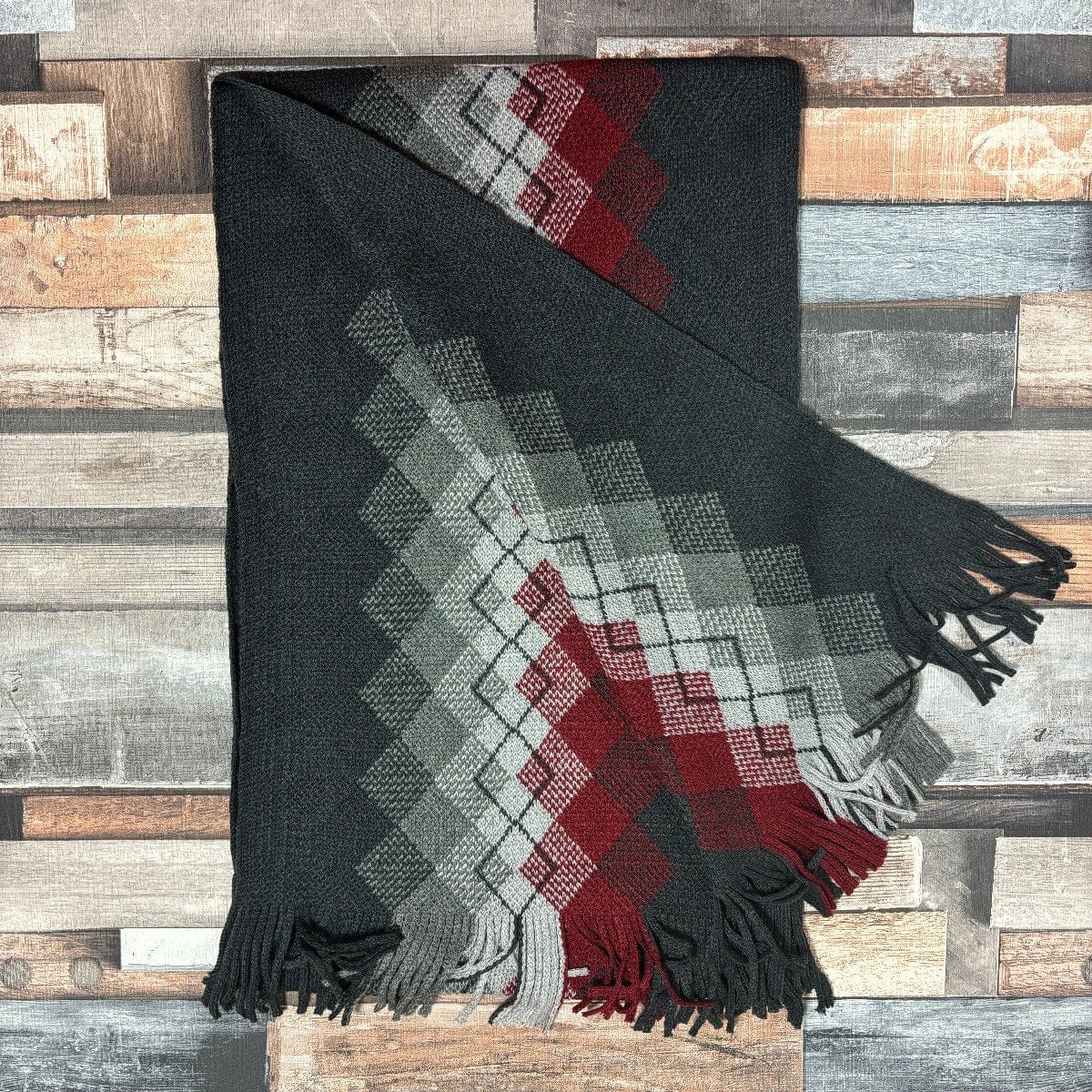 Argyle Knit Scarf - Scarves - Red 