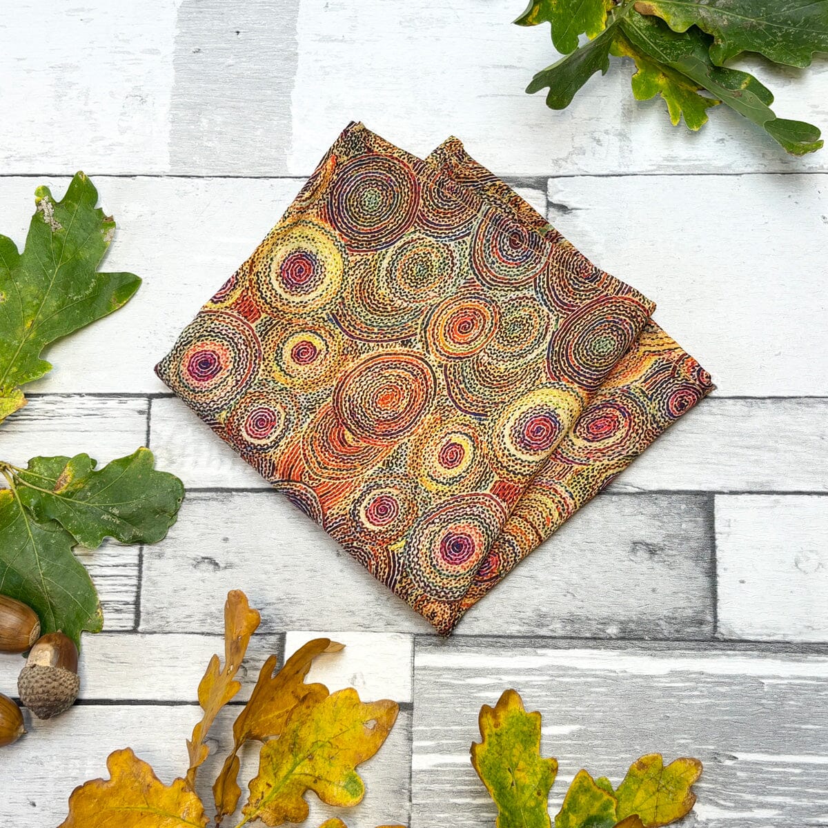 Autumn Circles Vegan Silk Pocket Square - Handkerchiefs - 