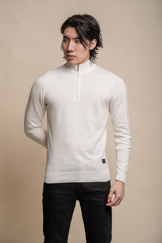 Avanti Ecru Half Zip Jumper - Jumpers - - THREADPEPPER