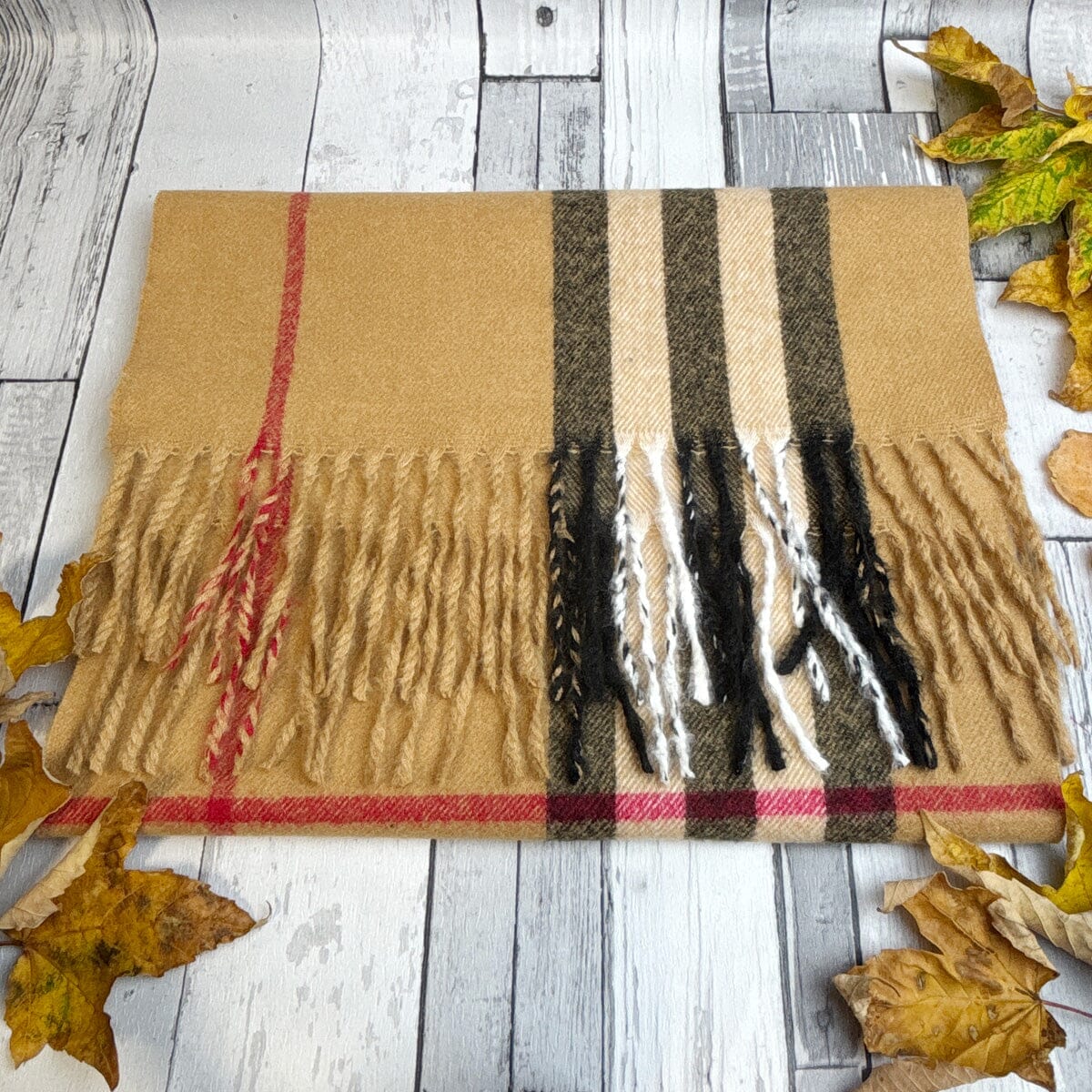 Beige Check Scarf - Scarves - 