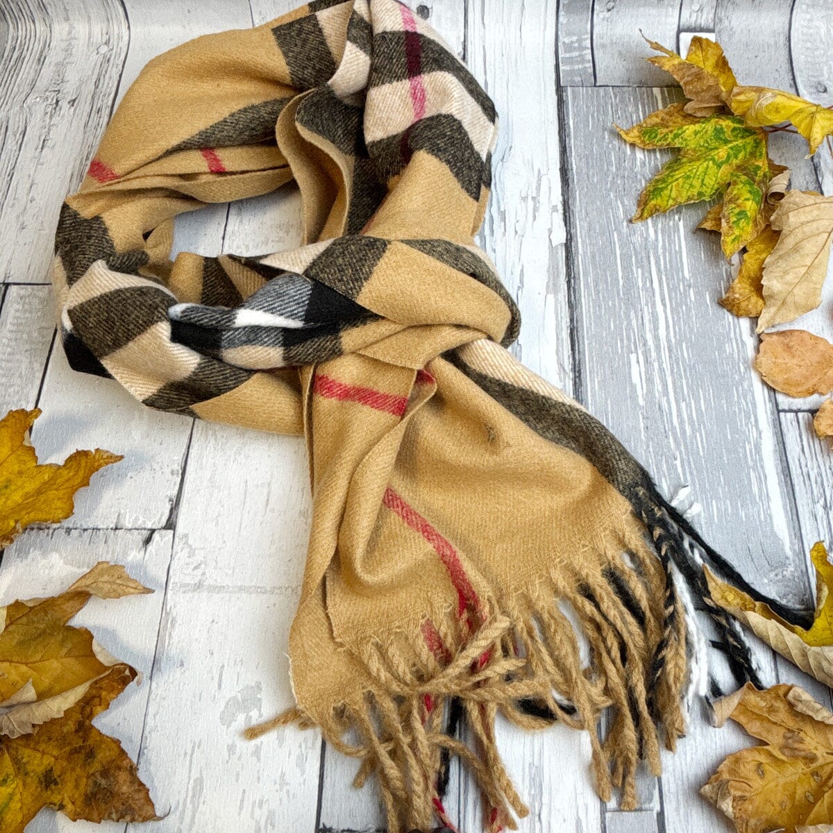 Beige Check Scarf - Scarves - 