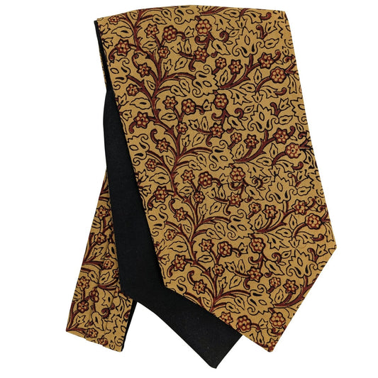 Beige & Claret Vines Hand-Printed Cotton Cravat - Cravats - 