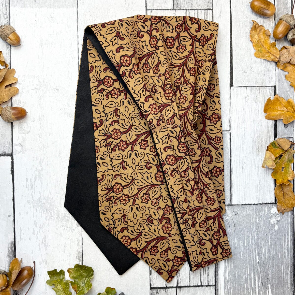 Beige & Claret Vines Hand-Printed Cotton Cravat - Cravats - 