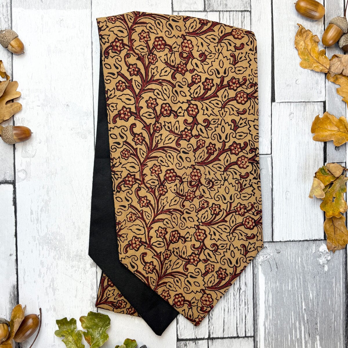 Beige & Claret Vines Hand-Printed Cotton Cravat - Cravats - 