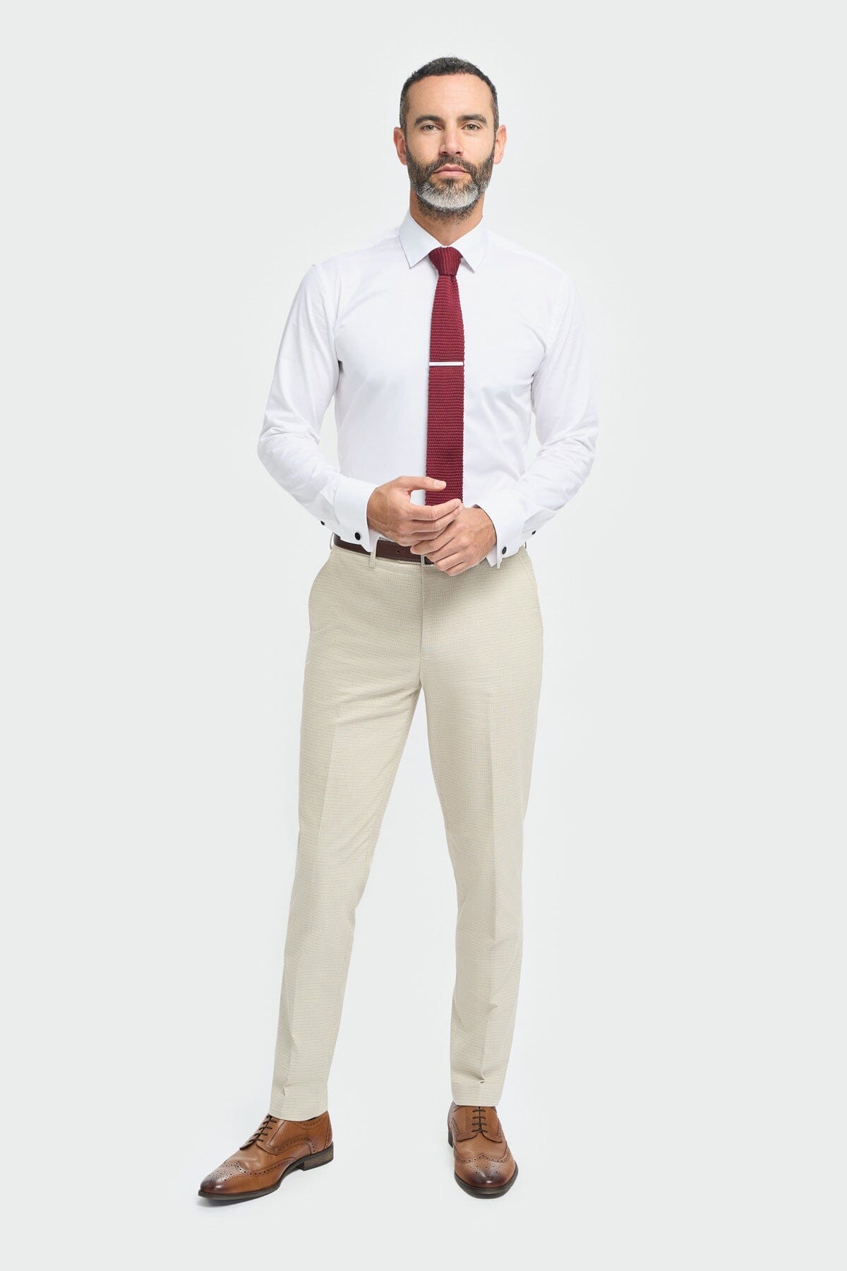 Beige Textured Trousers - STOCK CLEARANCE - Trousers Sale - 